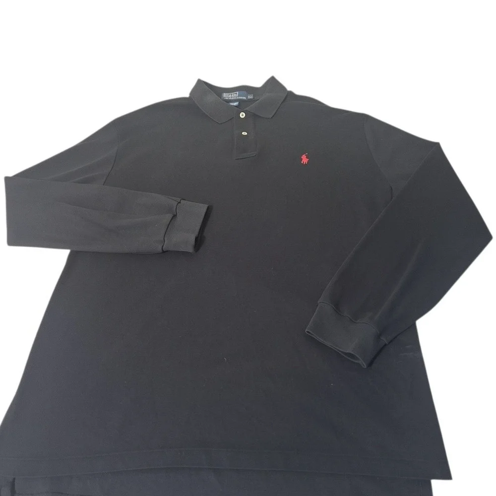 Polo Ralph Lauren Polo Shirt Mens XL Black Long Sleeve Red Pony Logo Pique